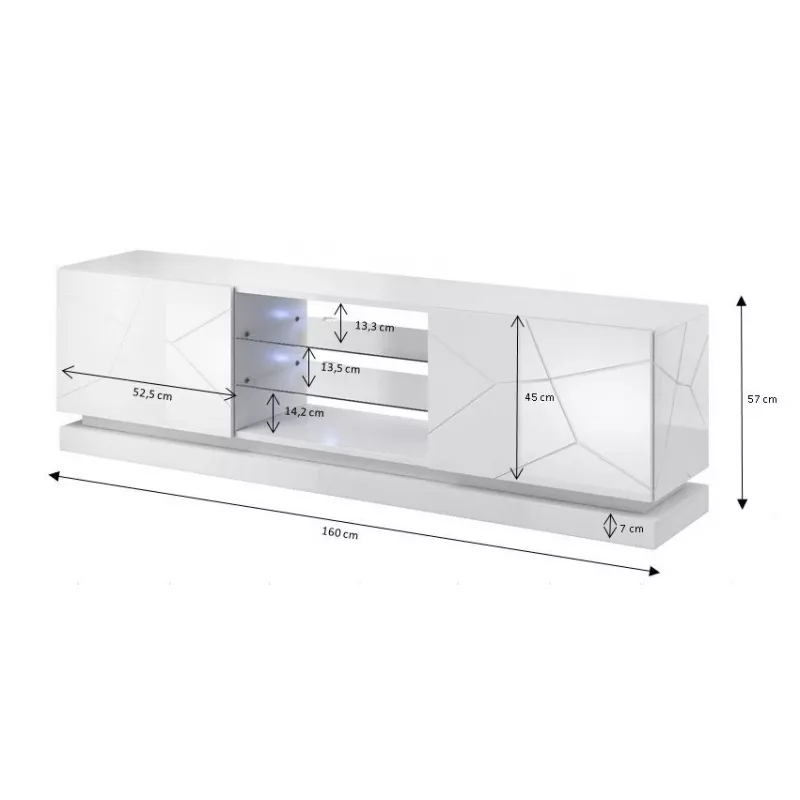 Cama Meble QIU 160 tv-kast, MDF, wit hoogglans