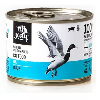 Natte voeding voor katten 3coty eend 180 g – complete graanvrije natvoeding in blik voor volwassen katten, eiwit 15 %, vet 10 %, vocht 72,8 %