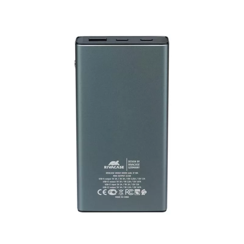 Powerbank Rivacase VA1021 10000mAh, dubbele USB-uitgangen, LED-indicatoren, compacte draagbare oplader