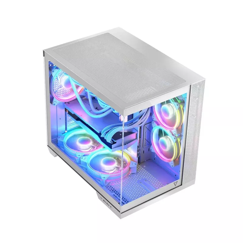 PC-behuizing MODECOM Volcano Panorama Midi Tower wit - micro ATX, gehard glas, ARGB, USB-C, ondersteunt GPU 400 mm