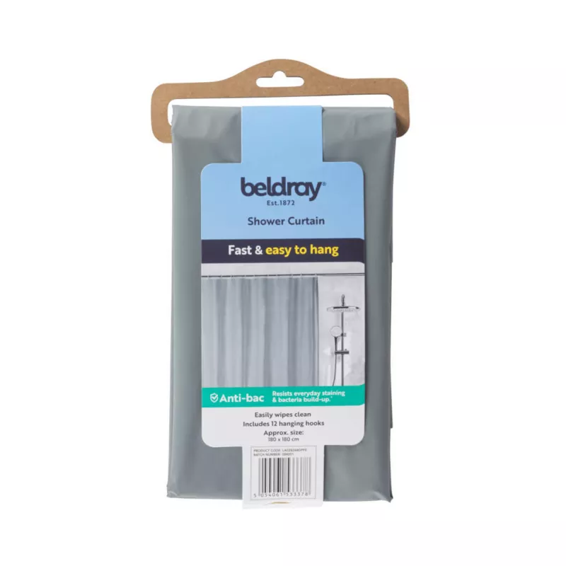 Douchegordijn Beldray LA028268LGRYUFFEU7 Antibac grijs – antibacterieel badgordijn, standaardformaat
