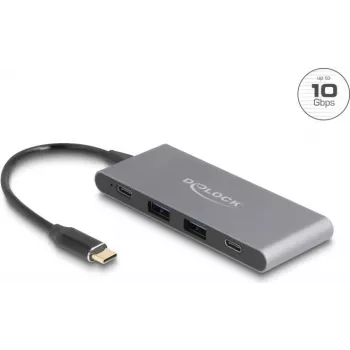 DeLOCK 4-poorts USB Type-C-hub 2 x USB Type-A 2 x USB Type-C 10 Gbps