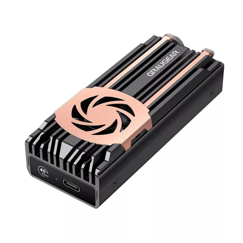 GrauGear G-M2U4-40G-F externe behuizing voor M.2 NVMe-SSD, PCIe 4.0, USB4 (USB-C), 40 Gbit/s, aluminium, met ventilator, zwart