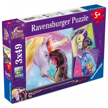 Puzzel Ravensburger Unicorn Academy – 3 x 49 stukjes, set voor kinderen