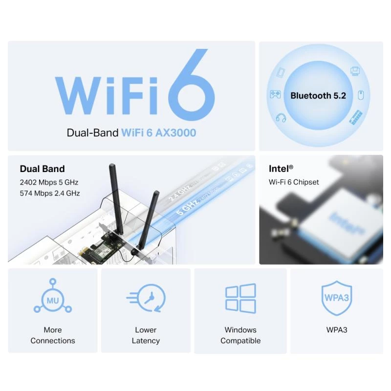Mercusys WL-PCI AX3000 Dual-band Bluetooth Express-adapter (MA80XE)