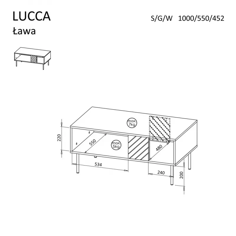Salontafel Cama Meble LUCCA 100 x 55 x 46 cm, rechthoekig wit