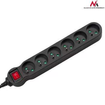 Verlengsnoer MACLEAN MCE225 — 1.5 m kabel, 6 Type F AC-stopcontacten, binnen, zwart