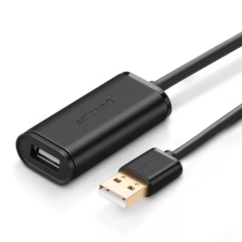 USB-A-verlengkabel met versterker, UGREEN US121, 10 m, zwart, A-stekker naar A-bus