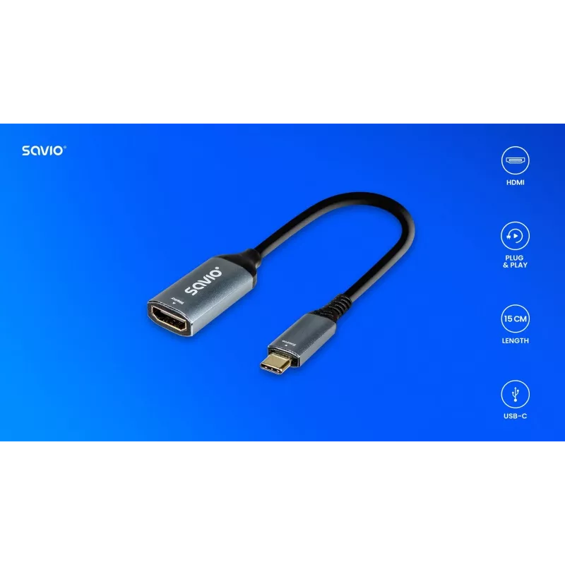 Savio adapter USB-C (M) HDMI (v), 4K, 60Hz, aluminium, AK-78