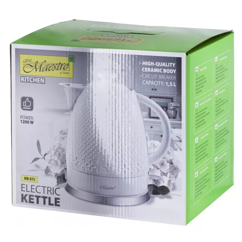 Elektrische waterkoker Maestro MR-073 1,5 l 1500 W wit, hendelbediening, waterniveau-indicator