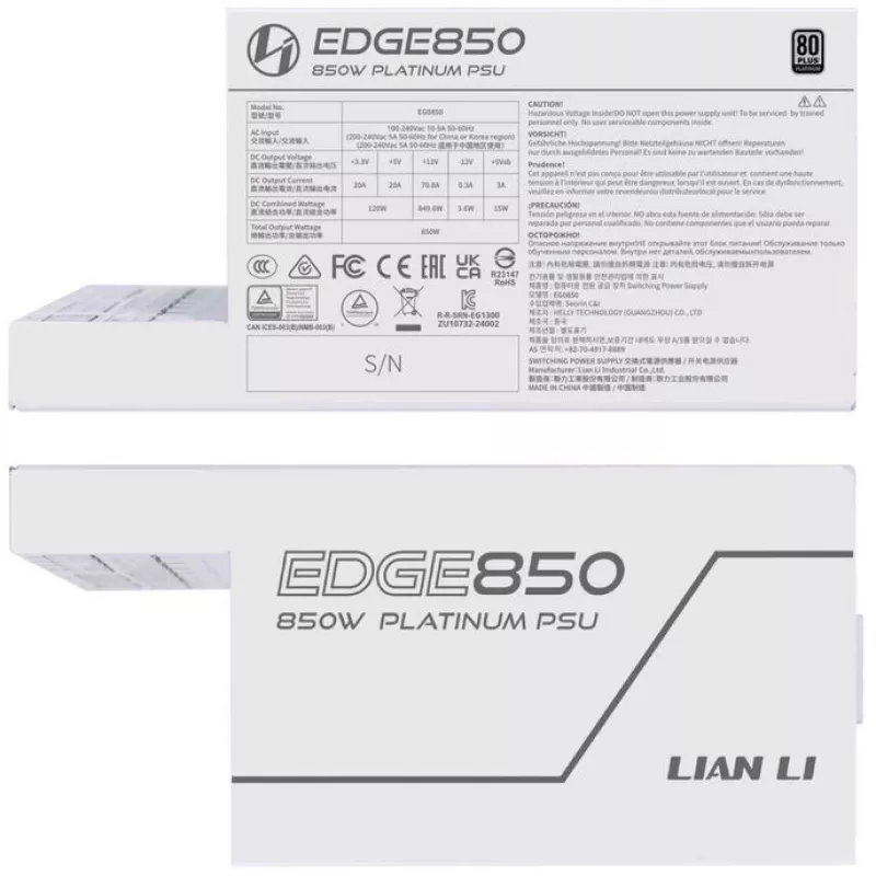 Lian Li EDGE EG0850 850 W voeding, 80 PLUS Platinum, ATX 3.1, PCIe 5.1, wit