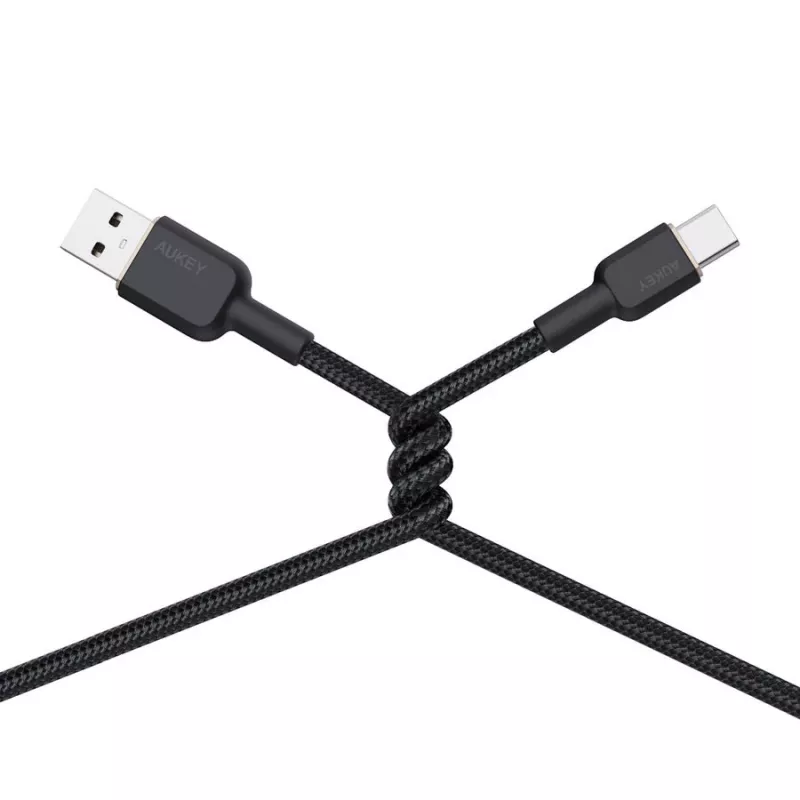 USB-A-naar-USB-C-kabel Aukey CB-NAC1, 1 m, gevlochten nylon, USB PD 60 W, USB 2.0