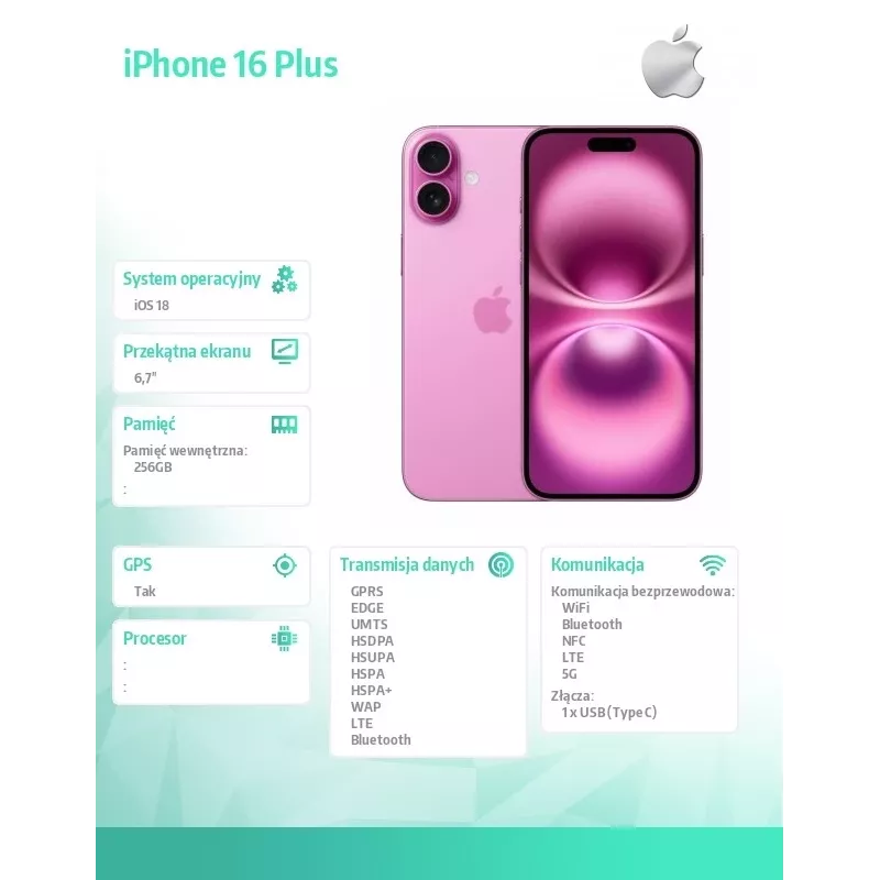 iPhone 16 Plus 256GB - roze