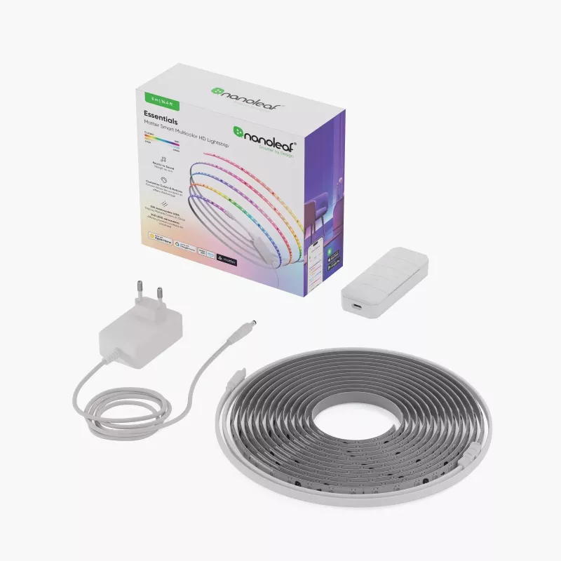Nanoleaf Essentials NF085K02-5ALS Matter slimme multicolour HD-ledstrip, starterset, 5 m, 300 leds, 16 miljoen+ kleuren, 550 lm, 18 W, 2700-6500 K, wifi/Bluetooth