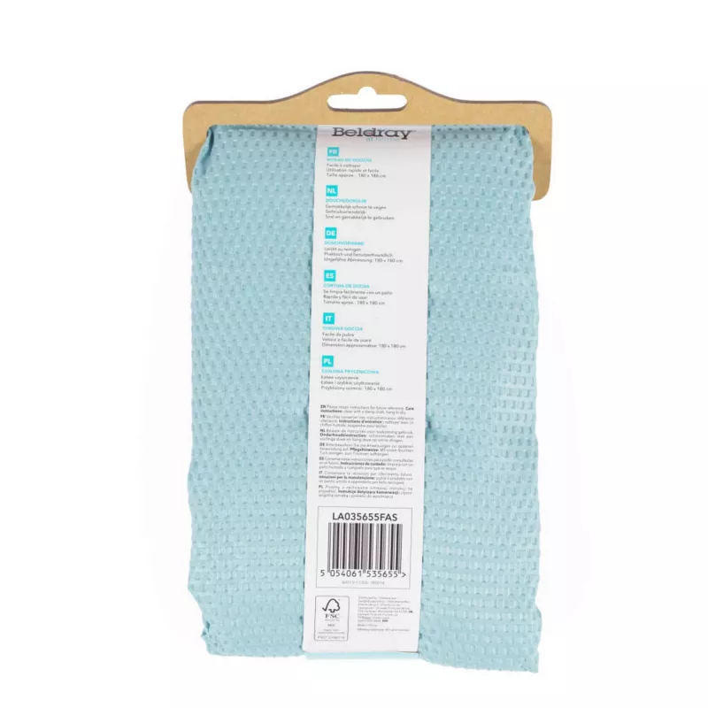 Douchegordijn Beldray LA035655FAS wafeldesign blauw, stoffen douchegordijn 180x180 cm