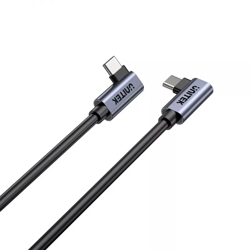 USB-C-kabel Unitek C14147ABK01-1M, 1 m, 90° haakse stekkers, USB PD 3.0 100W, data 480 Mbit/s, zwart