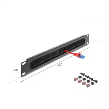 Kabeldoorvoerborstel 12 inch 1HE DELOCK metalen behuizing donkergrijs voor rack-kabelmanagement