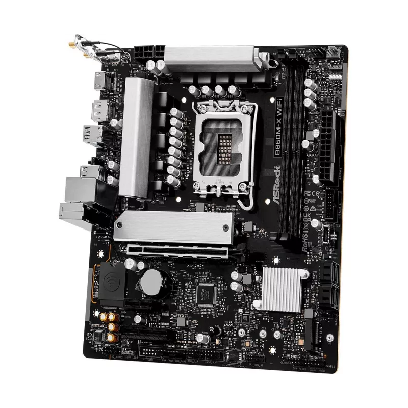 Moederbord ASRock B860M-X WiFi — Intel B860, LGA 1851, micro ATX, DDR5, 2x DIMM, 4x M.2, 2.5Gb LAN, Wi‑Fi 6E, Bluetooth 5.3