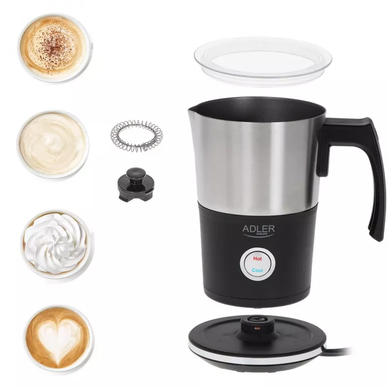 Automatische melkopschuimer Adler AD 4497 – RVS, 600W, 120 ml schuim / 300 ml verwarmen, warm & koud