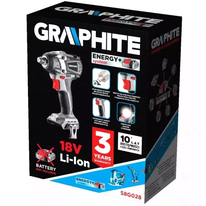 Graphite Energy+ 18V borstelloze slagschroevendraaier. Li-Ion. zonder accu
