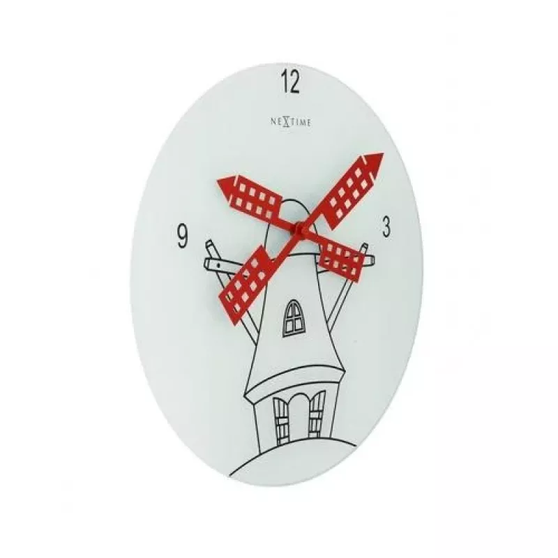 NeXtime klok 8807 Windmil, Ø30 cm, wand, wit/zwart/rood