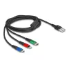 DeLOCK 90156 USB-oplaadkabel 3-in-1, Type-A naar Lightning / Micro USB / USB Type-C, 2 m, meerkleurig