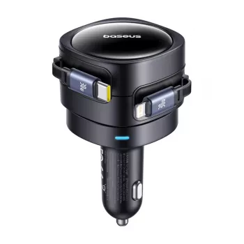 Autolader Baseus Enjoyment Max 60W met USB-C- en Lightning-kabels, dual-port snelladen