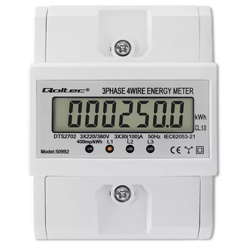 Driefasige elektronische meter QOLTEC 50992 400V 100A