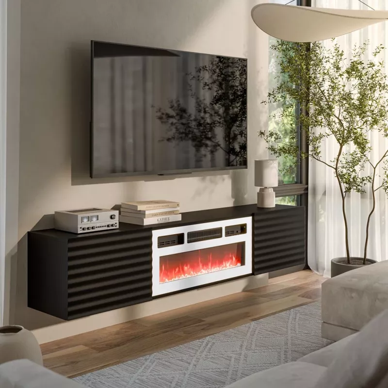Cama RTV-kast TULA 183x35x37 zwart mat + witte haard