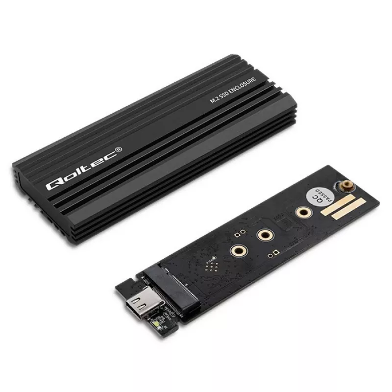 Externe SSD-behuizing QOLTEC NV2270 voor M.2 SATA/NVMe-schijven, USB-C, tot 2 TB
