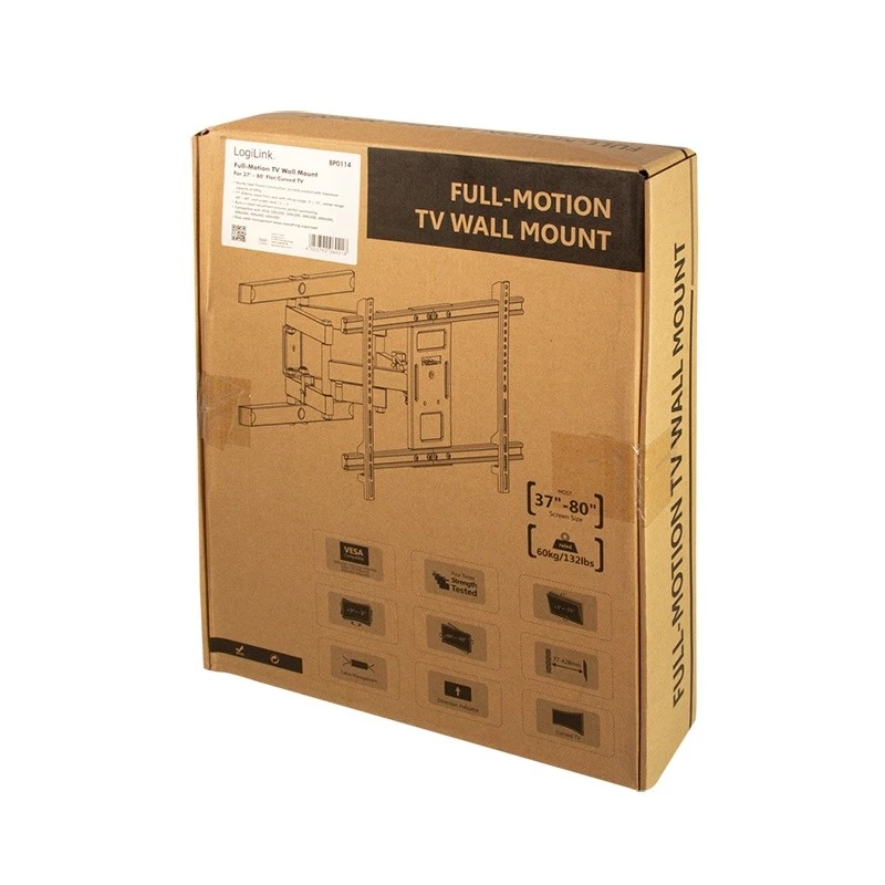 LogiLink BP0114 tv-muurbeugel, volledig beweegbaar (kantelbaar/draaibaar), 37–80 inch (94–203 cm), VESA tot 600x400, zwart