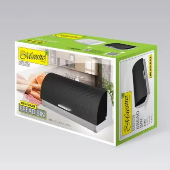 Broodtrommel Maestro MR-1676 zwart – RVS, klapdeksel, 385×255×190 mm