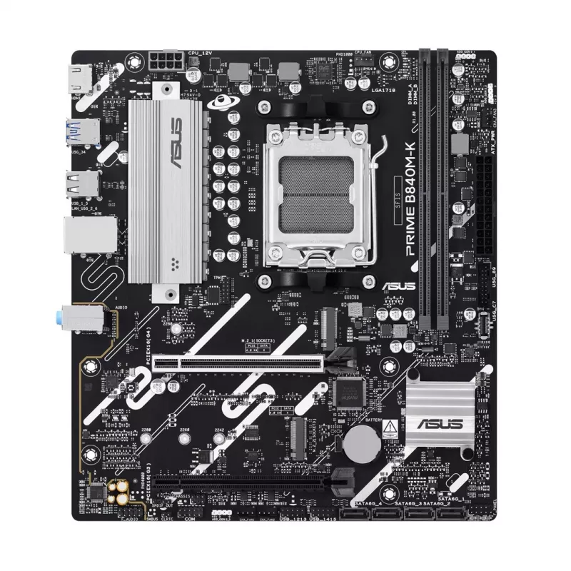Moederbord ASUS PRIME B840M-K — AMD B840, socket AM5, micro ATX, DDR5, 2 DIMM, 128 GB, 2.5 GbE, M.2, SATA III