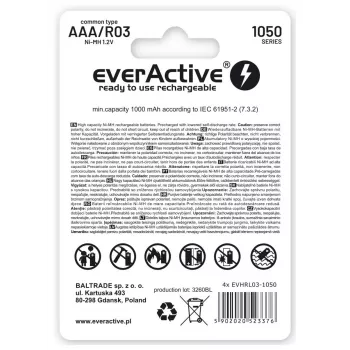 Oplaadbare AAA-NiMH-accu's everActive EVHRL03-550 1,2 V 550 mAh 4-pack, cilindrisch R03