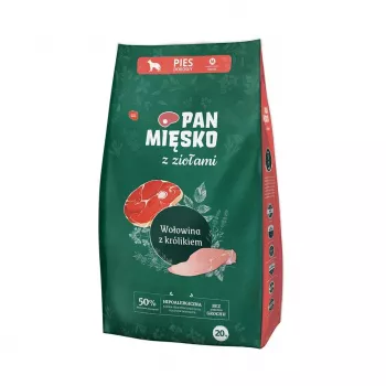 Droogvoer voor honden Pan Miesko Mr. Meat met kruiden rund met konijn M 20 kg zak, voor middelgrote rassen, eiwit 30% vet 20%