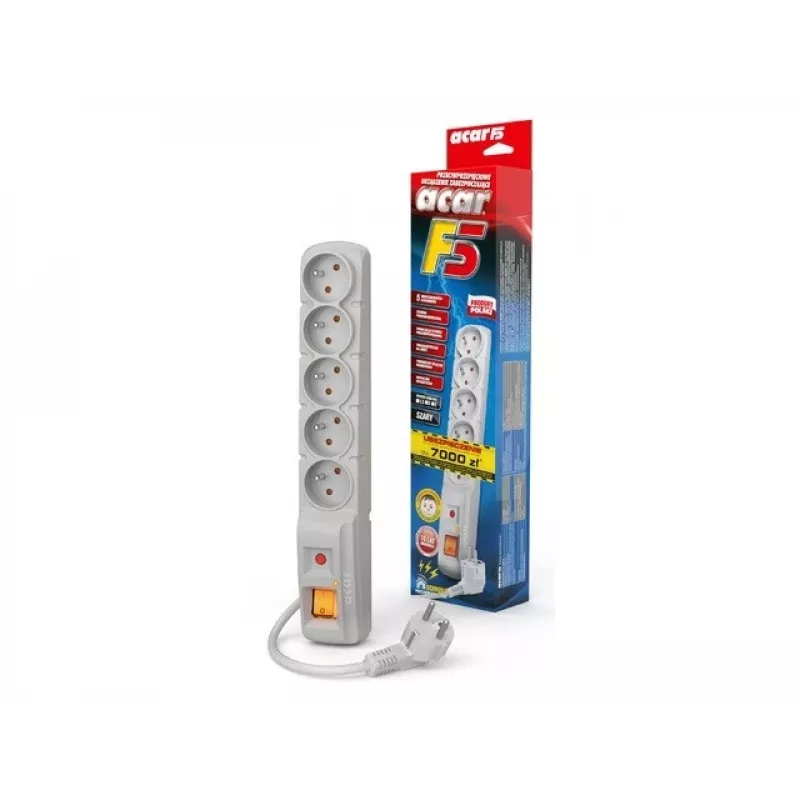 ACAR F5 overspanningsbeveiliging stekkerdoos 5 stopcontacten 3m grijs