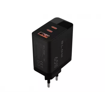 LCD-wandlader USB-stopcontact + USB-Cx2 PD 65W GAN zwart wattmeter