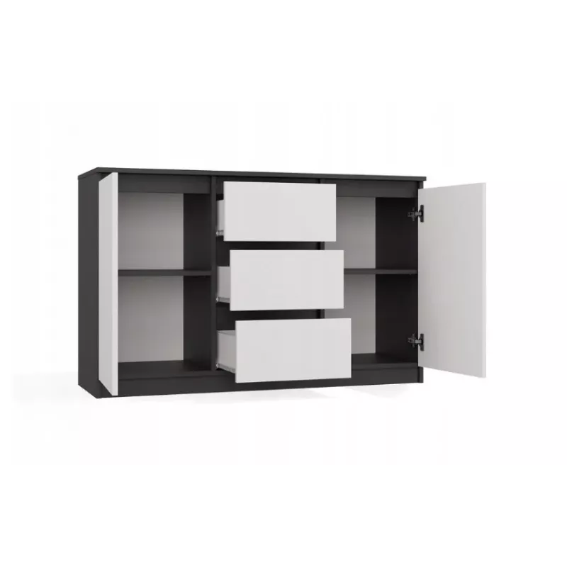 Commode 2 deuren 3 laden top e shop M-MP-K-MAL-2D3S-ANTBIA — antraciet frame, witte deuren, 1200×750×400 mm