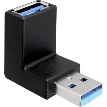 USB 3.2 Gen 1 adapter, USB-A-stekker > USB-A-bus 90° (zwart, naar boven/onder afgehoekt)