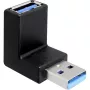 USB 3.2 Gen 1 adapter, USB-A-stekker > USB-A-bus 90° (zwart, naar boven/onder afgehoekt)