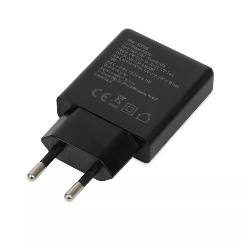 iBOX C-43 Slim GaN PD30W wandlader, zwart