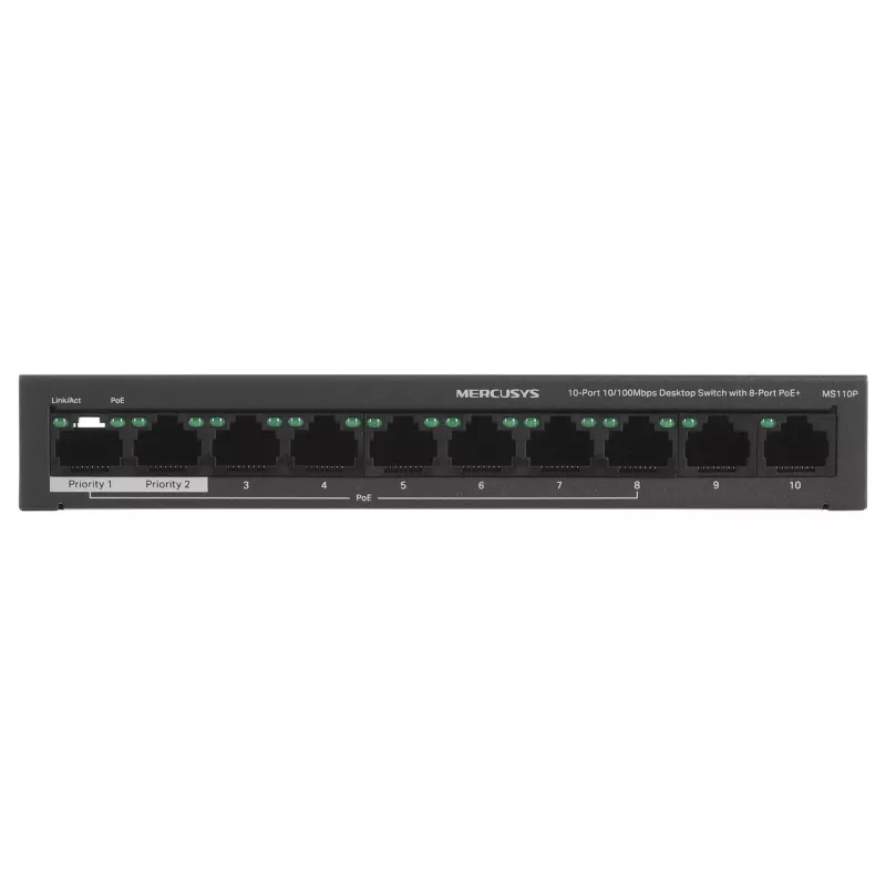 Switch Mercusys MS110P 10 poorten 10/100Mbps POE+ 8 poorten (versie 1.0)