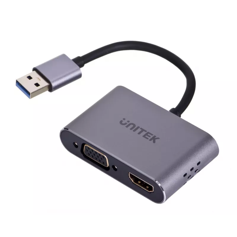 UNITEK V1304A videokabel-adapter 0,15 m USB Type-A HDMI + VGA (D-Sub) grijs