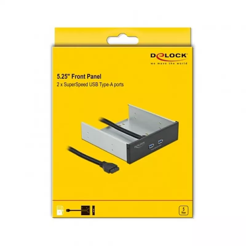 Frontpaneel DeLOCK 5,25 inch 2 x USB 5 Gbit/s Type-A-aansluitingen