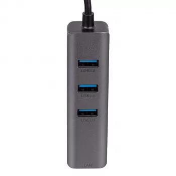 Akyga AK-AD-66 USB-C-hub met 3x USB 3.0 en Gigabit Ethernet, 15 cm, zwart