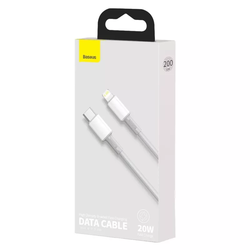 USB-C naar Lightning Baseus High Density gevlochten kabel, 20W, PD, 2m (wit)