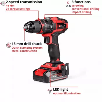 Einhell TE-CD 18/44 Li-i 24000 RPM 1,59 kg zwart, rood