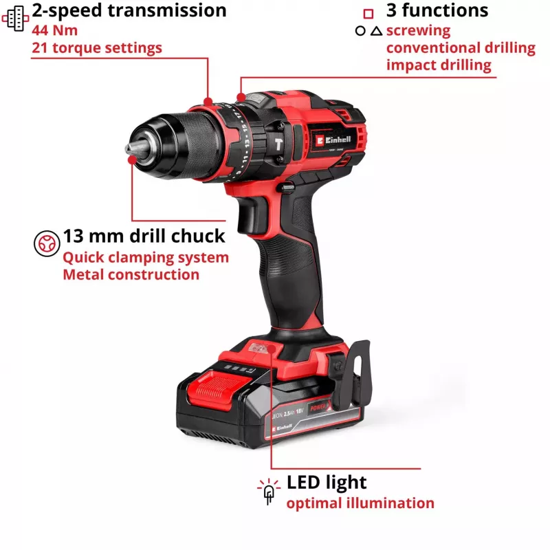 Einhell TE-CD 18/44 Li-i 24000 RPM 1,59 kg zwart, rood