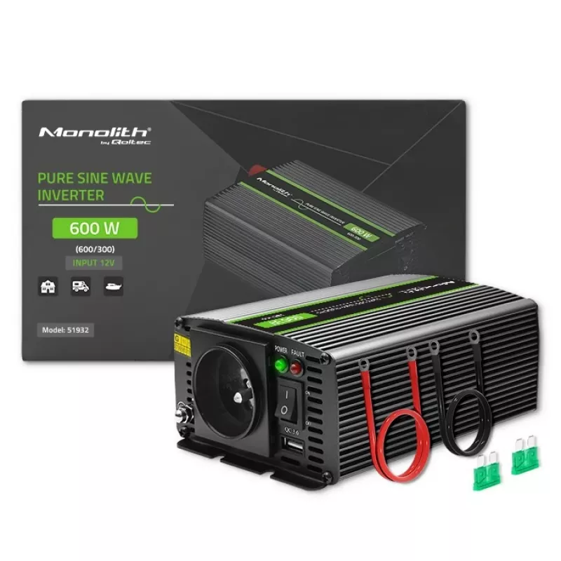 Qoltec Monolith spanningsomvormer auto 600 W 12 V