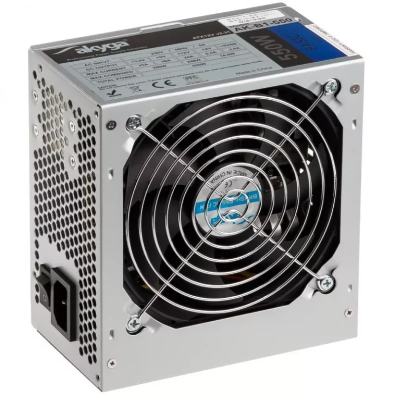 Akyga Basic AK-B1-550 ATX-voeding 550 W, 120-mm-ventilator, passieve PFC, grijs
